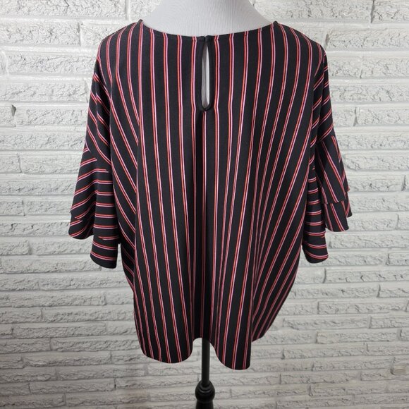 Worthington Womens Top 1X Plus Double Bell Sleeve Black Stripe Back STR82E - Picture 6 of 9